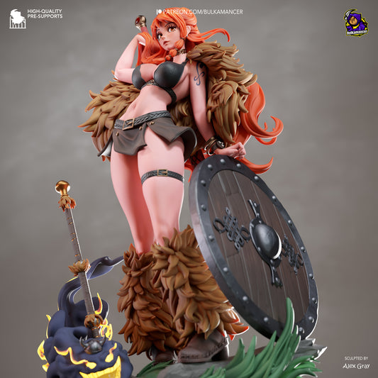 Nami One Piece resin statue front angle with shield and display base