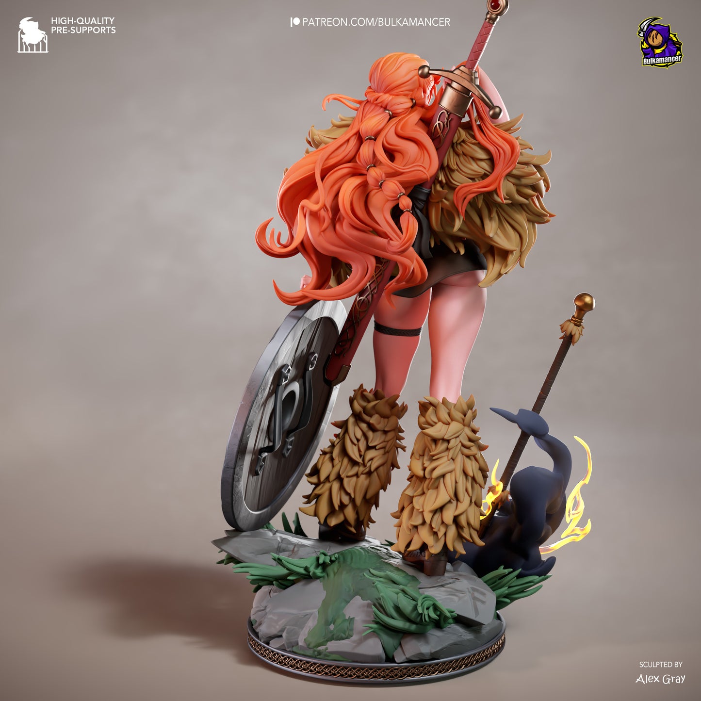 Nami One Piece resin statue dramatic low-angle view with shield and base