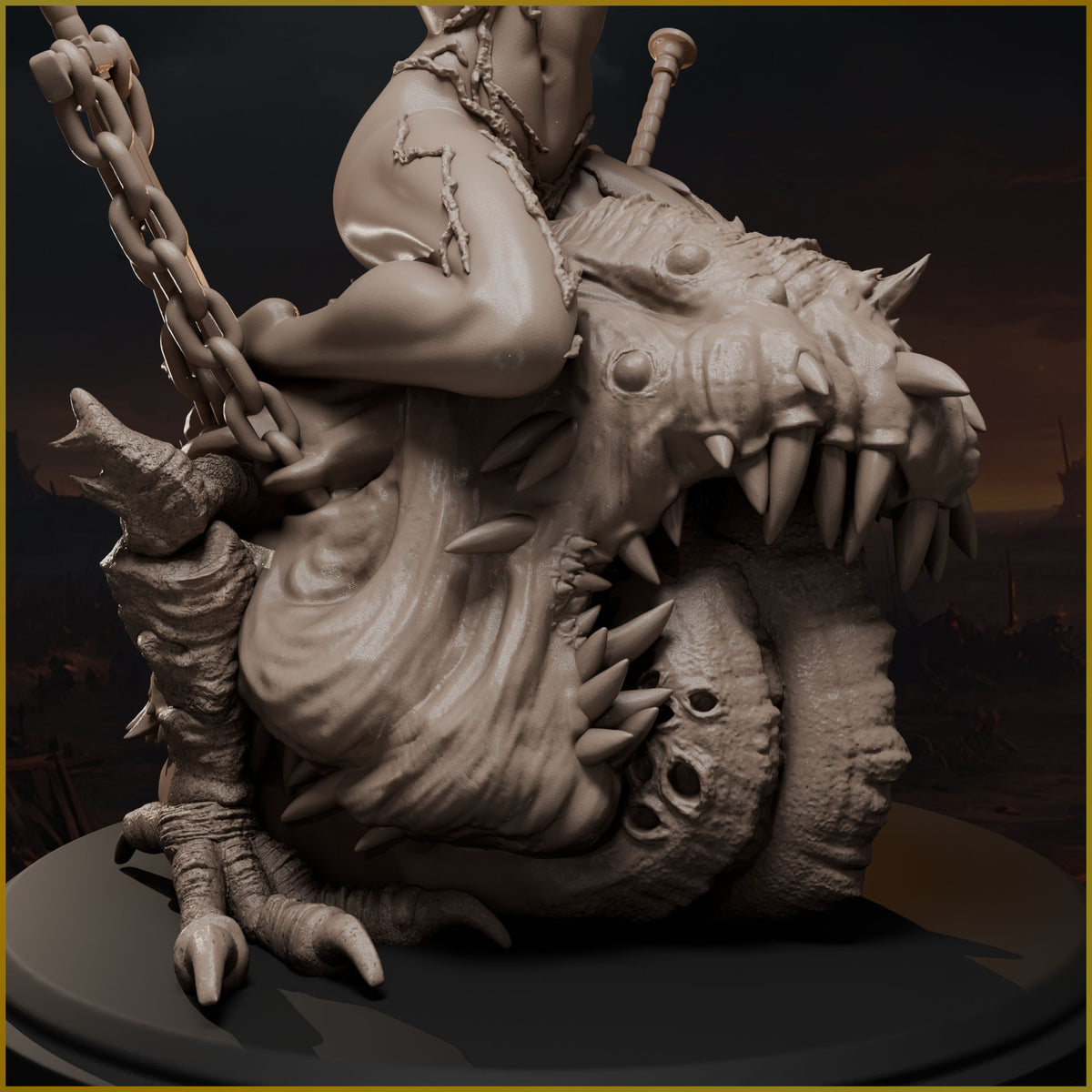 Close-up detail render of the abyssal monster mount showing skin texture, teeth, and claws.