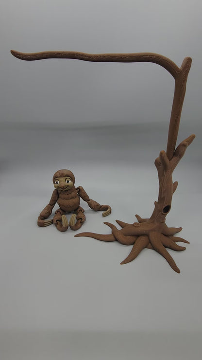 Juguete articulado sensorial Flexi Sloth y Baby Sloth con árbol y cesta