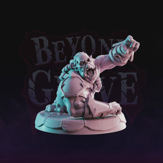 Zombified Half Orc undead resin miniature figure crawling forward with decayed armor