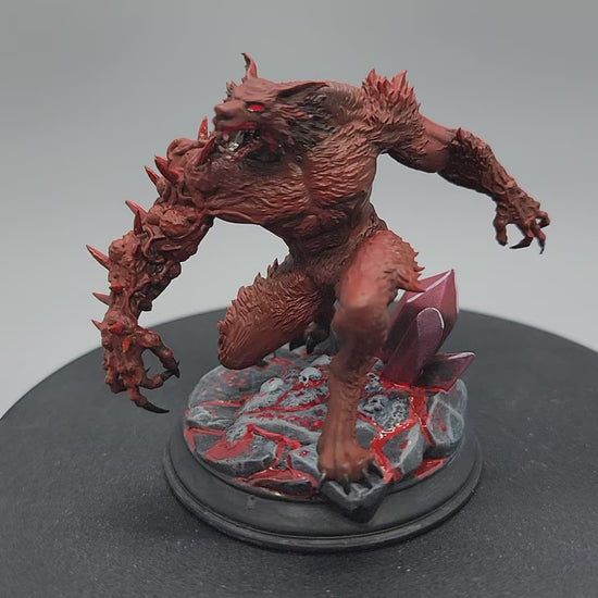 Bloodclaw Abominable Werewolf large sized resin miniature with spiked arm and feral snarl on a rocky base, perfect for TTRPG boss encounters.