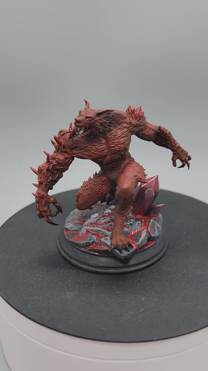 Bloodclaw Abominable Werewolf large sized resin miniature with spiked arm and feral snarl on a rocky base, perfect for TTRPG boss encounters.