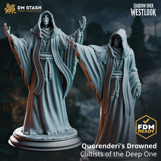 Quorenderi’s Drowned medium aberration resin miniatures by DM Stash with two cultist poses