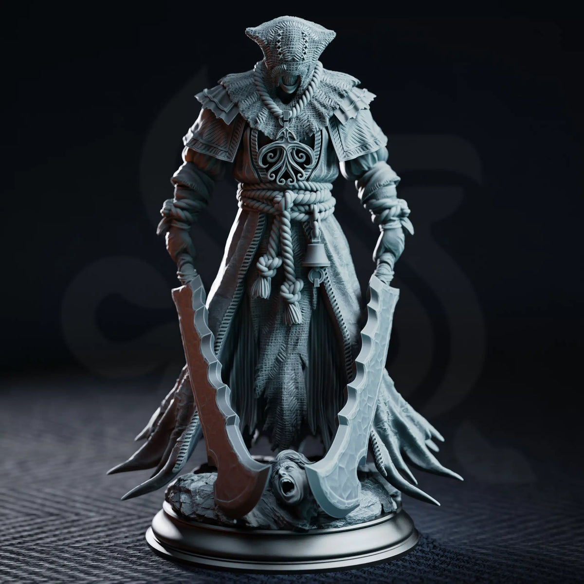 Quorenderi’s Razor Human Fighter resin miniature by DM Stash wielding two curved blades