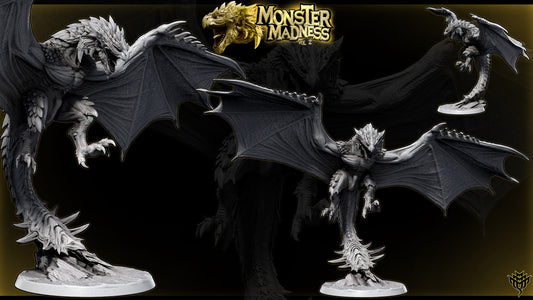Raalos Huge sized winged dragon boss miniature in multiple poses on 75mm base resin print
