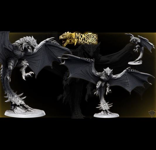 Raalos Huge sized winged dragon boss miniature in multiple poses on 75mm base resin print