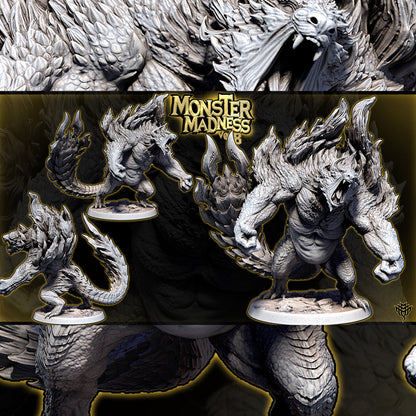 Unpainted grey resin renders of Raging Ursine Pose 2 in a broad stance with mouth wide open roaring on a 75mm base.