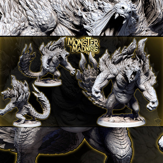 Unpainted grey resin renders of Raging Ursine Pose 2 in a broad stance with mouth wide open roaring on a 75mm base.