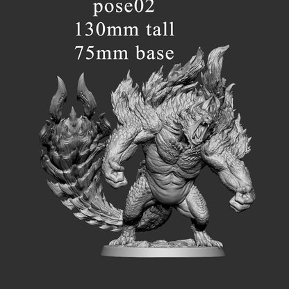 3D digital render of Raging Ursine Pose 2 showing 130mm height dimension and 75mm base.