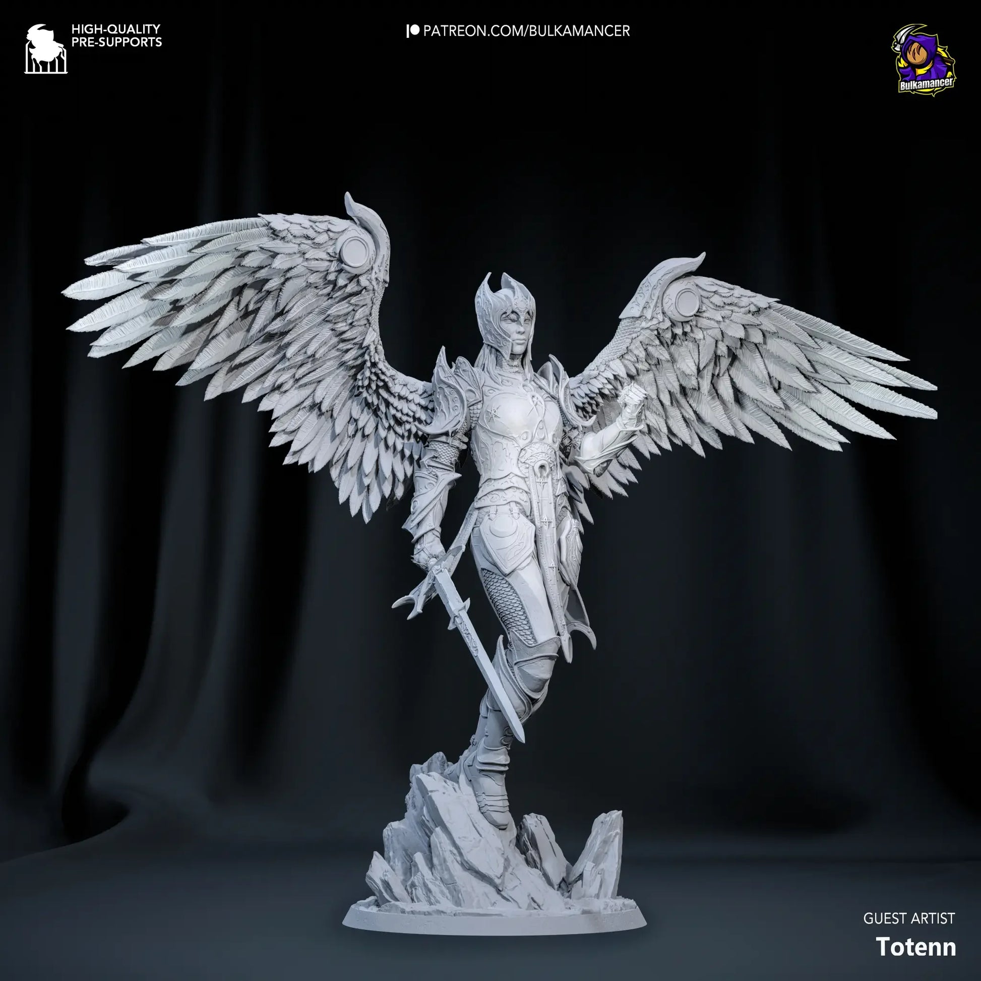 Resplendent Paladin 3D printed miniature with large feathered wings