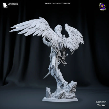 White resin figurine of a winged creature on a dark background
