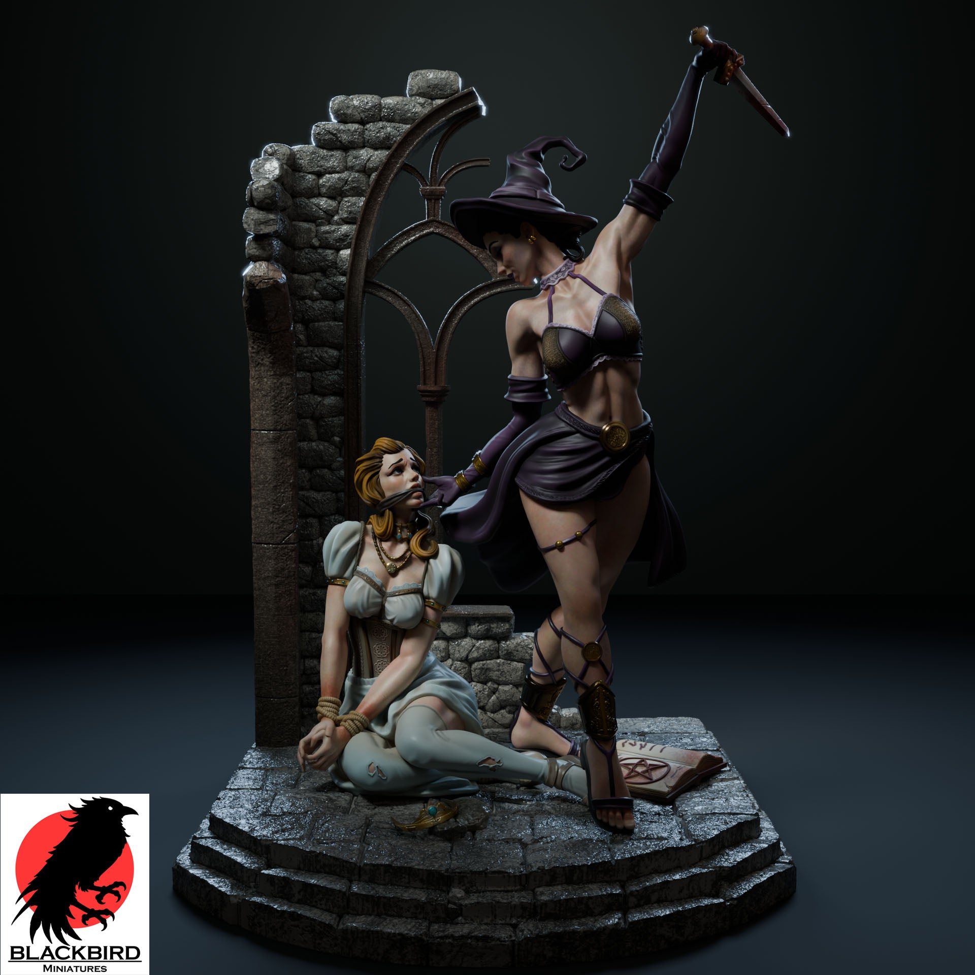 Ritual of Sacrifice fantasy resin diorama by Black Bird Miniatures, painted front view.