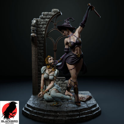 Ritual of Sacrifice fantasy resin diorama by Black Bird Miniatures, painted front view.