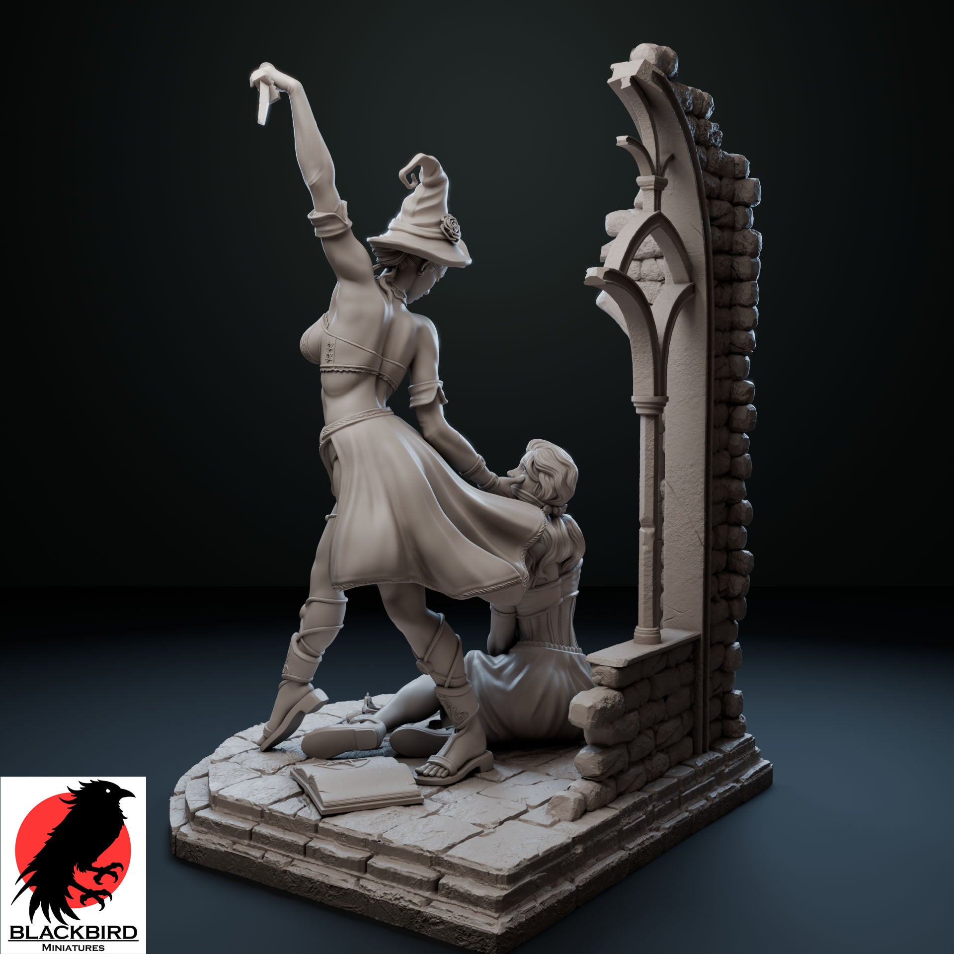 Rear view of the unpainted Ritual of Sacrifice fantasy resin diorama by Black Bird Miniatures.