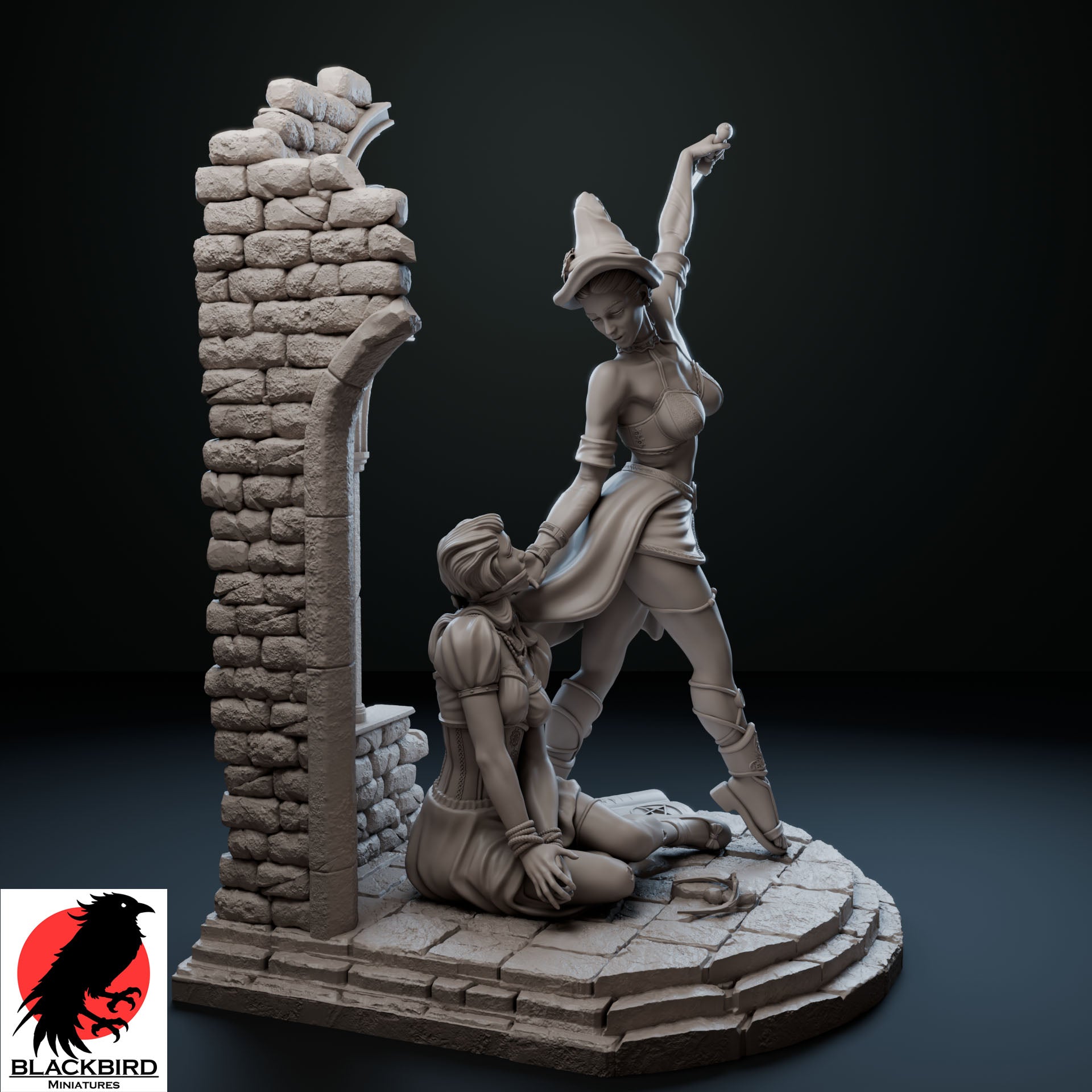 Rear side view of the unpainted Ritual of Sacrifice fantasy resin diorama.