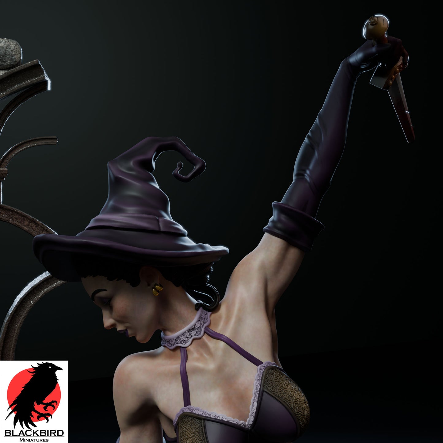 Close-up of the witch character from the Ritual of Sacrifice fantasy resin diorama by Black Bird Miniatures.