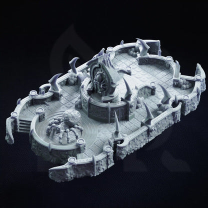 High angle perspective of the modular Underdark spider shrine terrain set.
