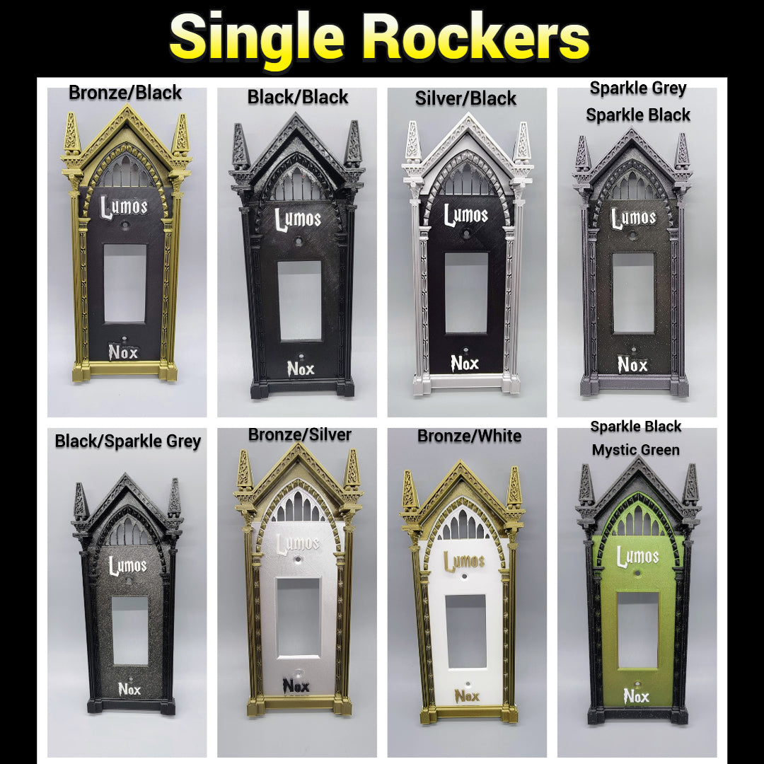 Single rocker switch plate color options for custom wizard room decor and wall plates