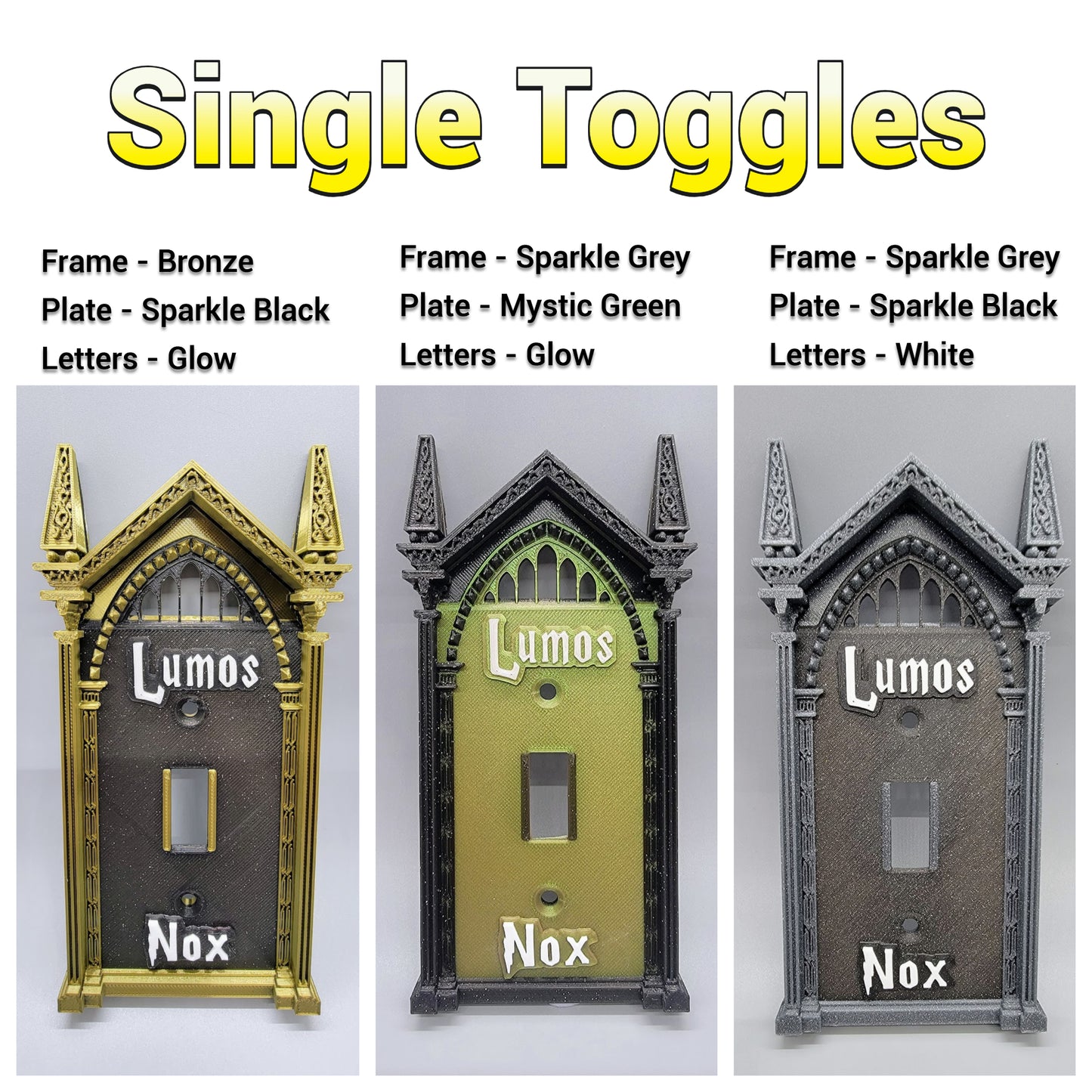 Single toggle wizard switch plate options with custom colors and decorative wall plate designs