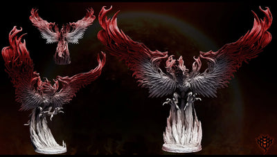 Fire and Ice Phoenix 3D printed miniature – front view