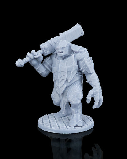 Three-quarter front view of the Slasha the Troll dnd miniature showcasing his stocky, powerful stance.