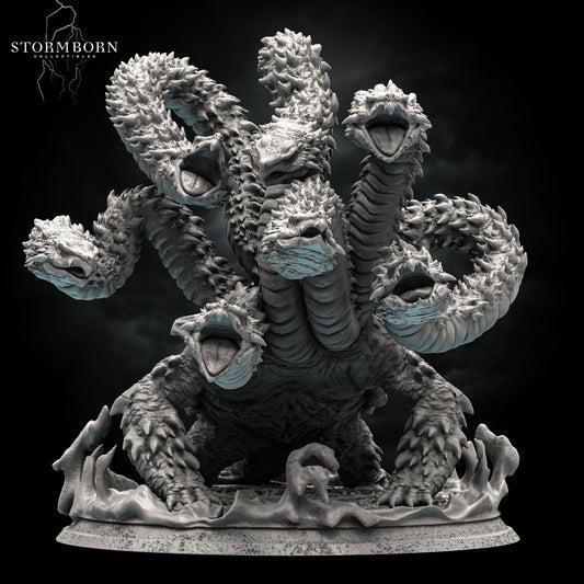 Front view render of the Gargantuan Snapping Turtle Hydra miniature emerging from splash water by Stormborn Collectibles.