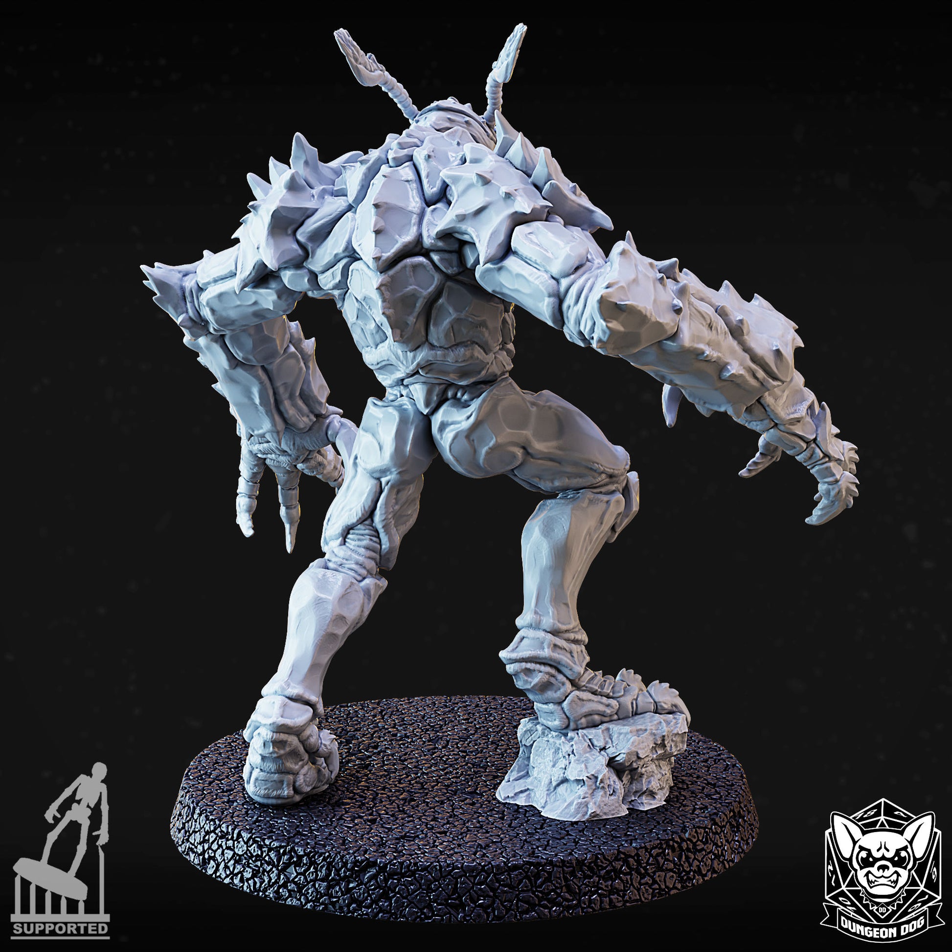 Rear turnaround view of the variant C standard insectoid monster miniature showing heavy plate armor back shell.