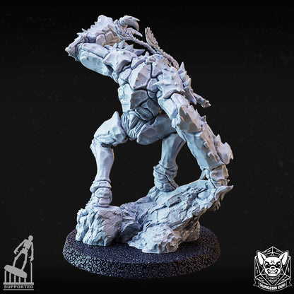 Rear view of the lunging variant B monster mini highlighting back spinal ridges and leg muscle texturing.
