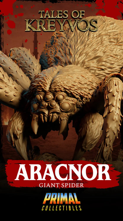 Vertical promotional banner for Aracnor Giant Spider by Primal Collectibles.