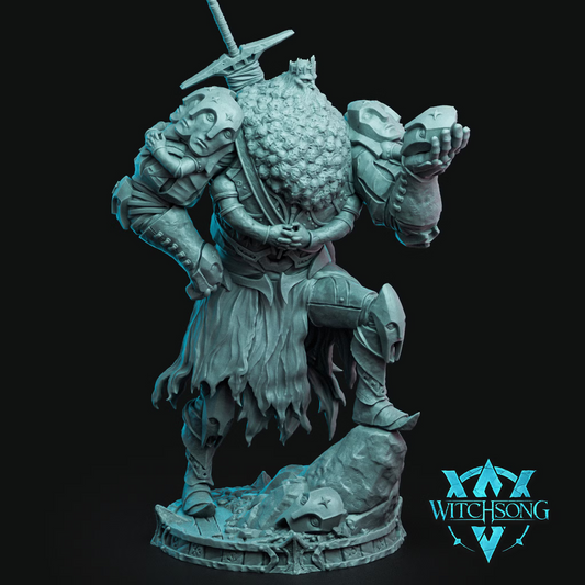 The Faces King Huge Giant resin miniature with a crown, oversized armor, sculpted faces, massive sword, and detailed scenic base.
