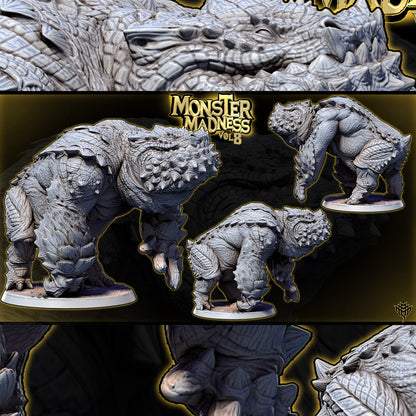 Multi-angle render preview of Theodlash Pose 03 crouched low in a quadrupedal stalking stance.