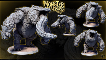 Studio render composite of Theodlash Pose 04 showing the open maw with and without the extended tongue option.