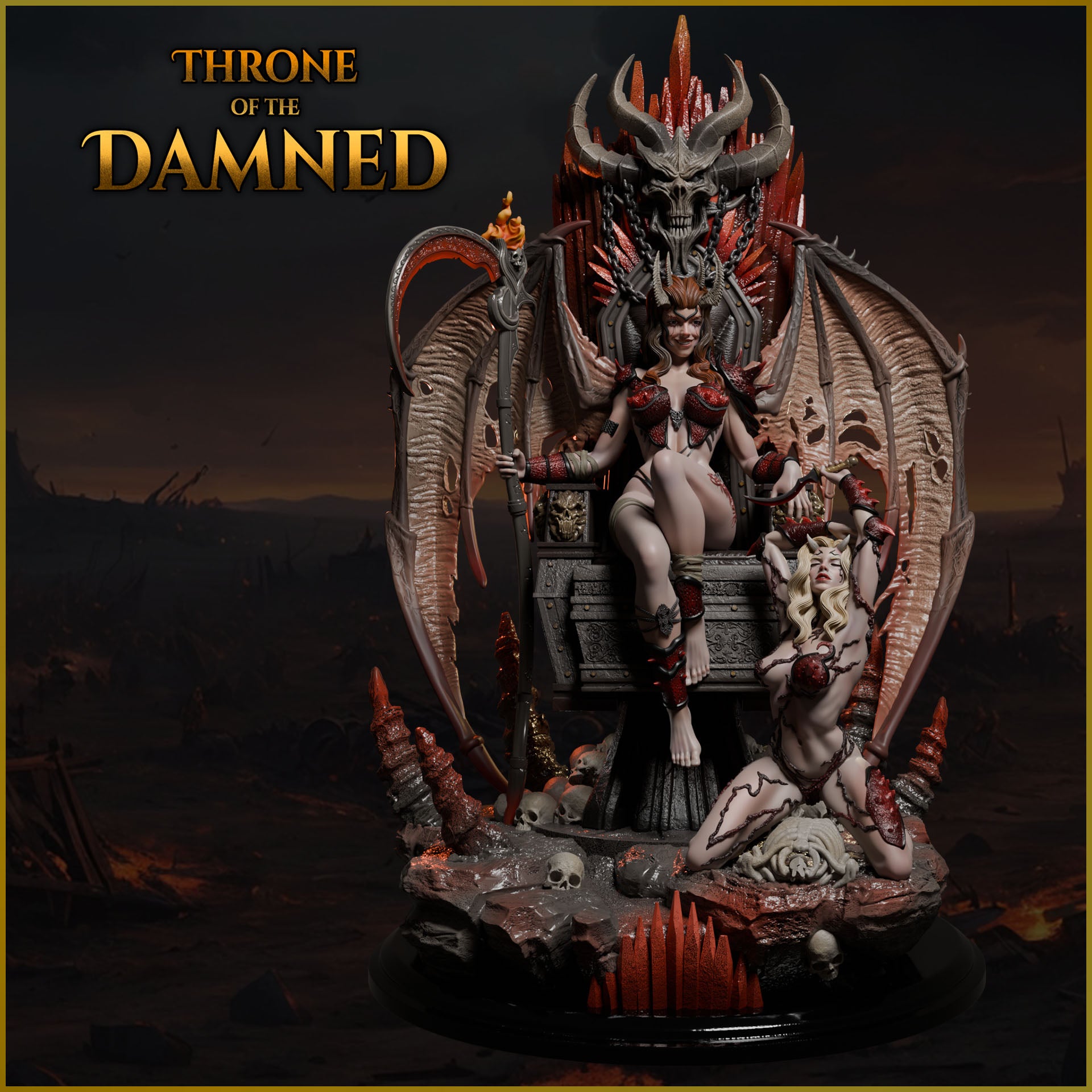 Throne of the Damned fantasy resin display model painted front view.