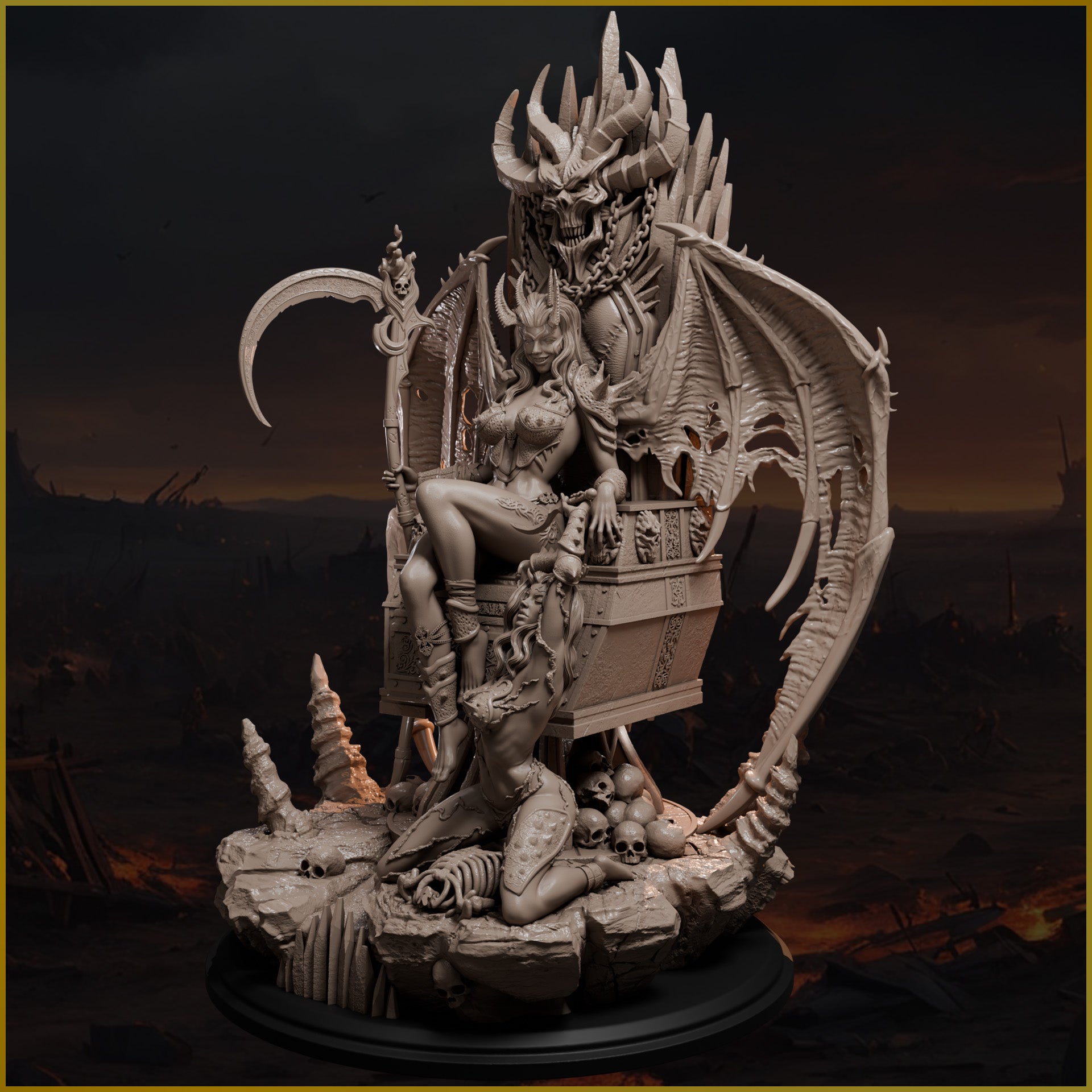 Throne of the Damned fantasy resin display model unpainted left angle.
