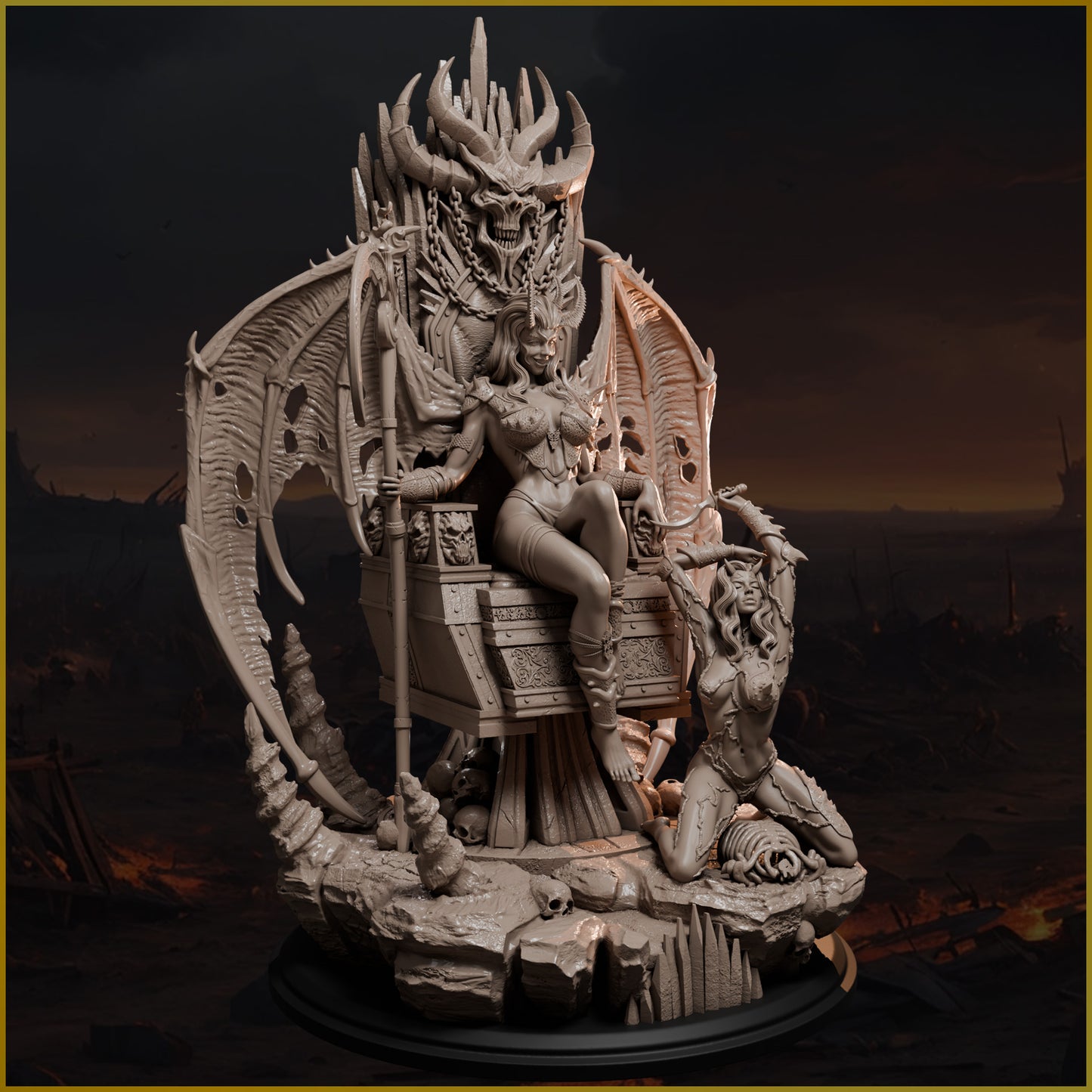 Throne of the Damned fantasy resin display model unpainted right angle.