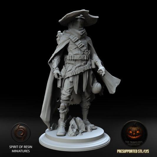 The Traveler from The Traveler's Nightmare Halloween collection wearing a wide-brimmed hat, cloak, and adventuring gear.