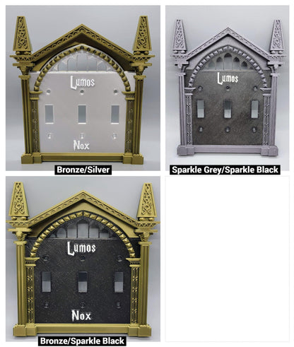 Triple toggle switch plate custom options with wizard inspired decorative wall plate designs