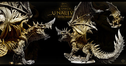 Undead Blue Dragon resin boss monster miniature – skeletal wings, spiked tail, 190mm tall on 75mm base for D&D and Pathfinder