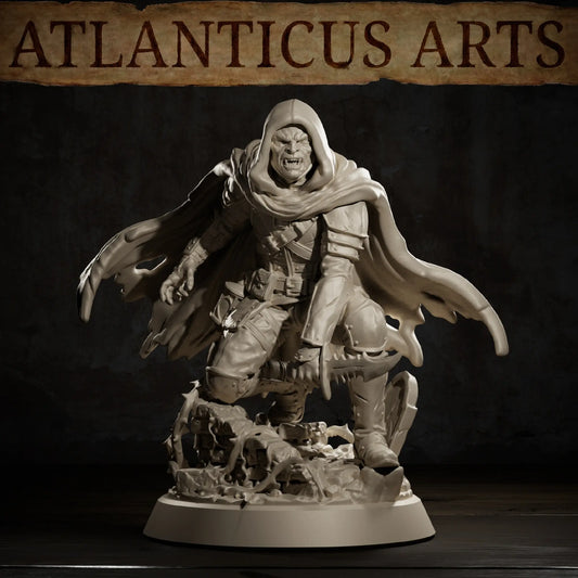 Vampire Nightbringer dark fantasy resin miniature by Atlanticus Arts full front view on scenic base.