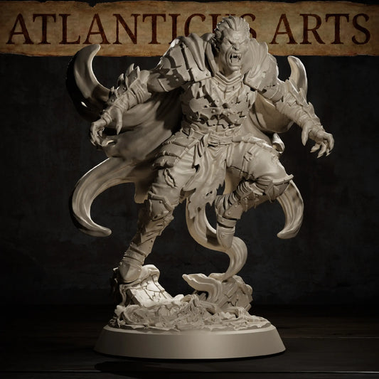 Vampire Spawn undead warrior resin miniature by Atlanticus Arts full view leaping on base.