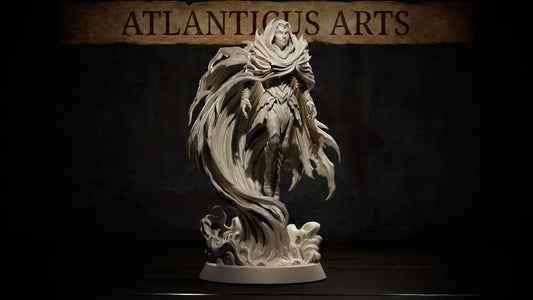 Vampire Umbral Lord shadow sorcerer resin miniature by Atlanticus Arts levitating on shadow energy spell effect.