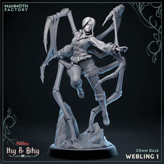 Webling 1 Medium Humanoid resin miniature with multiple elongated spider limbs on a rocky base. 