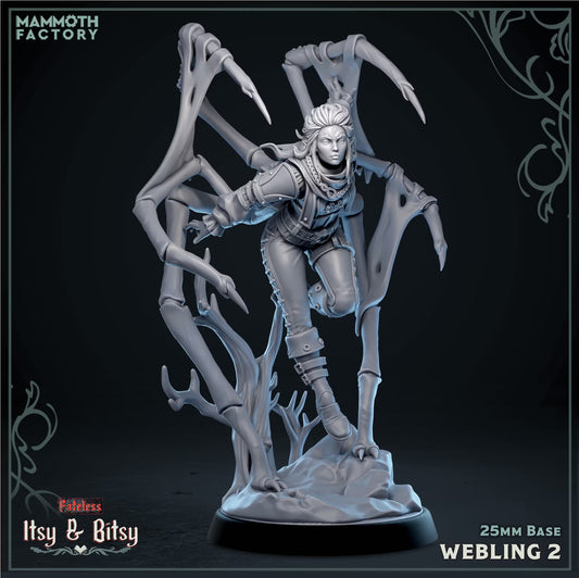Webling 2 Medium Humanoid resin miniature wearing light armor and surrounded by multiple spider limbs.