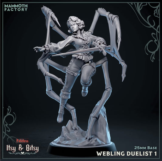 Webling Duelist 1 Medium Humanoid miniature wielding a sword with multiple long spider limbs.