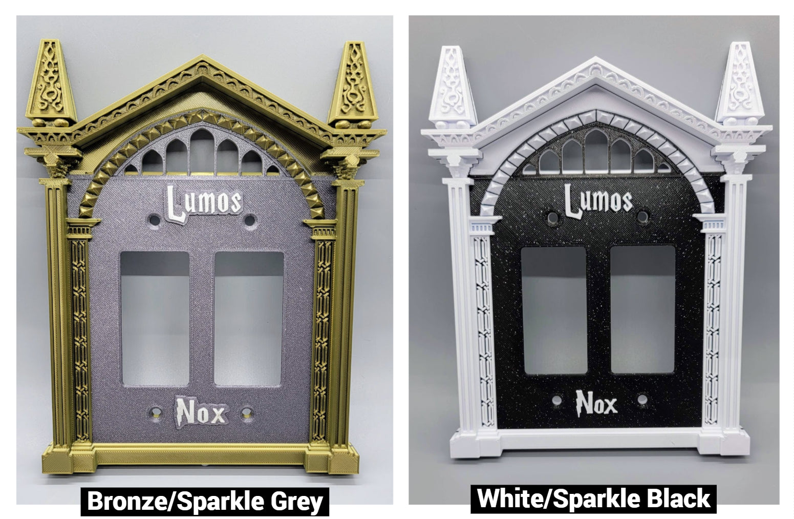 Double Rocker examples, Wizard light switch cover with white lettering and custom color options for magical room decor