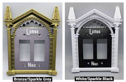 Double Rocker examples, Wizard light switch cover with white lettering and custom color options for magical room decor