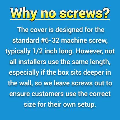 Why screws are not included note for custom switch plate and decorative wall plate covers