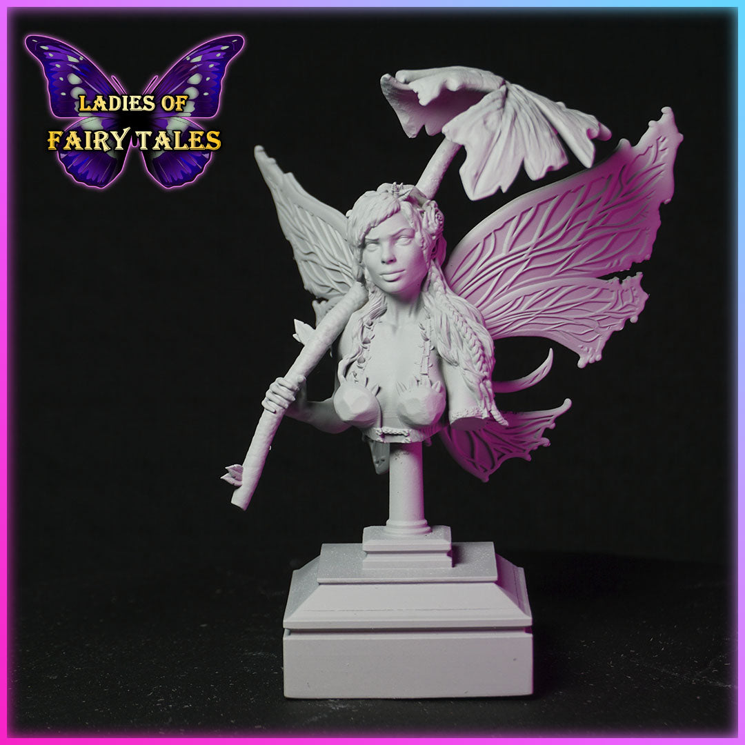 Front physical 3D print photo of Ydsel display bust mounted on a 70mm pedestal base.