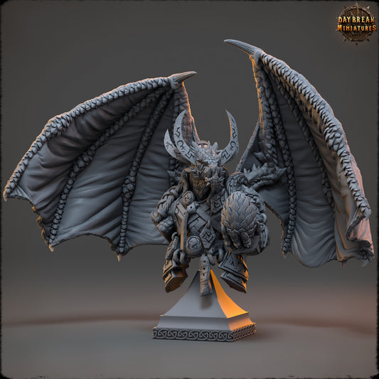 Zircon Firefang Dragon display bust with wide wings, horned head, layered scales, and armored details.